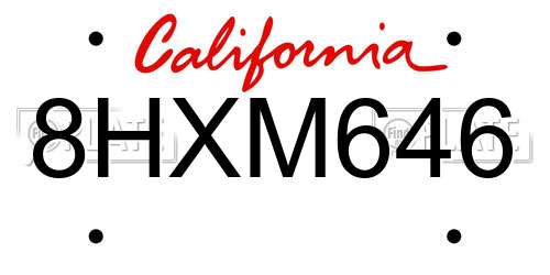 8HXM646 California License Plate