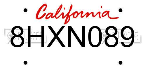 8HXN089 California License Plate