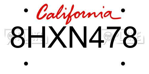 8HXN478 California License Plate