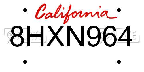 8HXN964 California License Plate