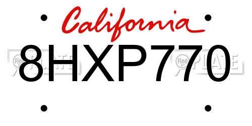 8HXP770 California License Plate