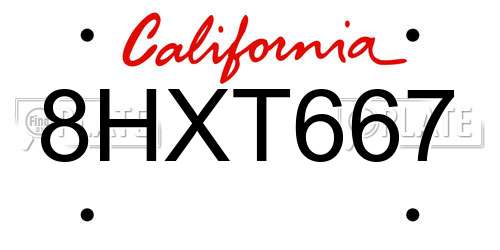 8HXT667 California License Plate
