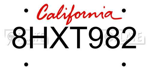 8HXT982 California License Plate