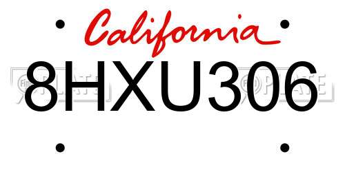 8HXU306 California License Plate