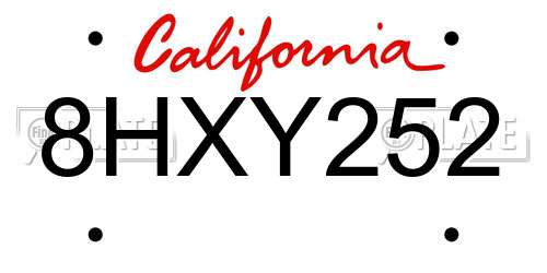8HXY252 California License Plate