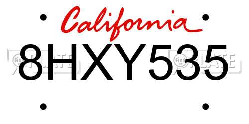 8HXY535 California License Plate