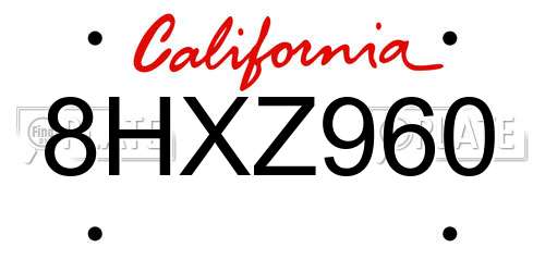 8HXZ960 California License Plate