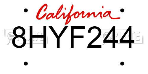 8HYF244 California License Plate