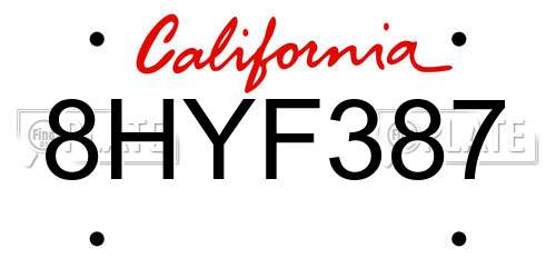 8HYF387 California License Plate
