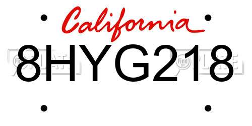 8HYG218 California License Plate