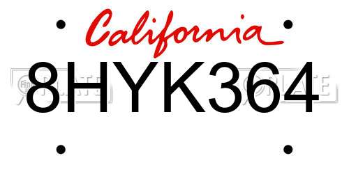 8HYK364 California License Plate