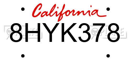 8HYK378 California License Plate