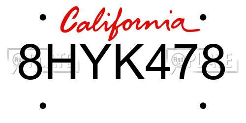 8HYK478 California License Plate