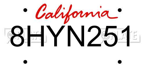 8HYN251 California License Plate
