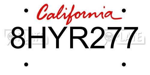 8HYR277 California License Plate
