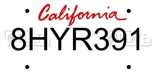 8HYR391 California License Plate