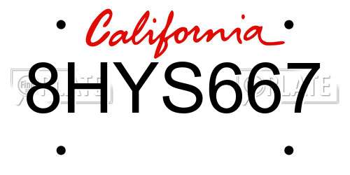 8HYS667 California License Plate