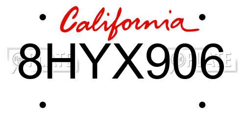 8HYX906 California License Plate
