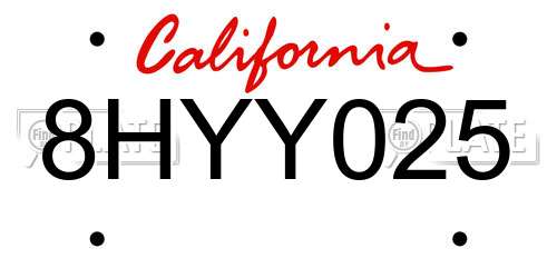 8HYY025 California License Plate