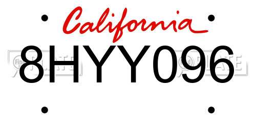 8HYY096 California License Plate