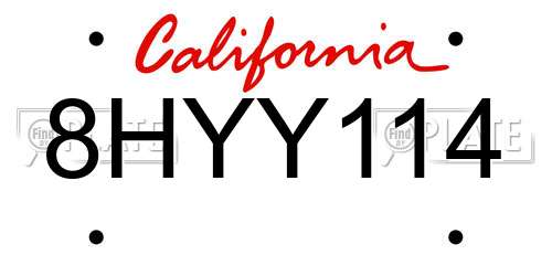 8HYY114 California License Plate