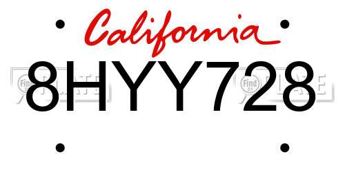 8HYY728 California License Plate