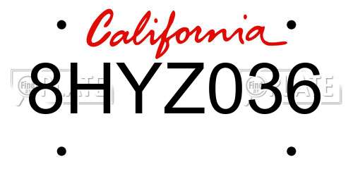 8HYZ036 California License Plate