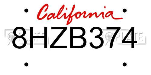 8HZB374 California License Plate