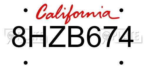 8HZB674 California License Plate