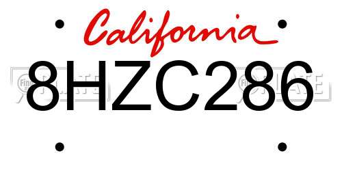 8HZC286 California License Plate
