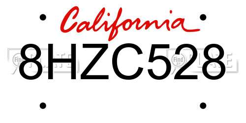 8HZC528 California License Plate