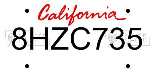 8HZC735 California License Plate