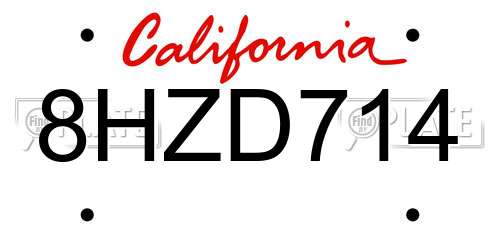 8HZD714 California License Plate