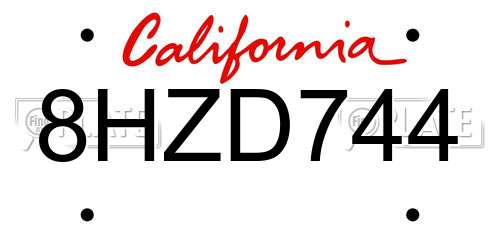 8HZD744 California License Plate
