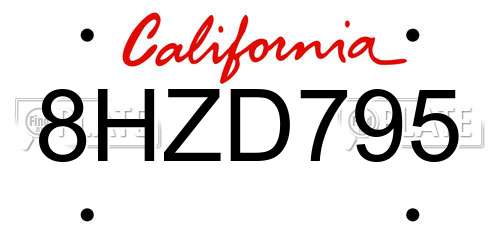 8HZD795 California License Plate