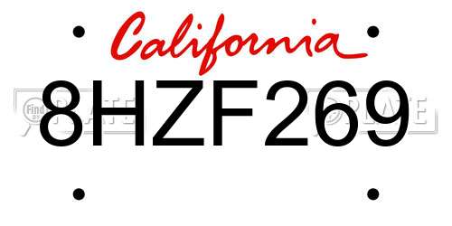 8HZF269 California License Plate