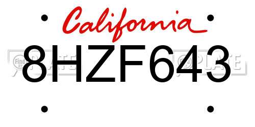 8HZF643 California License Plate