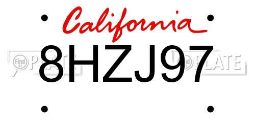 8HZJ97 California License Plate