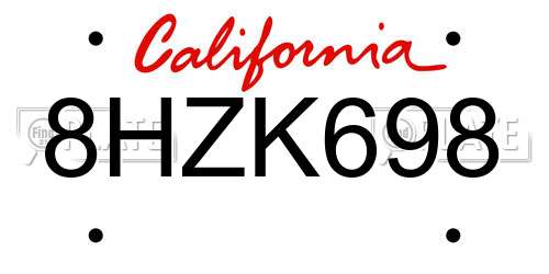 8HZK698 California License Plate