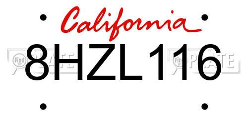 8HZL116 California License Plate