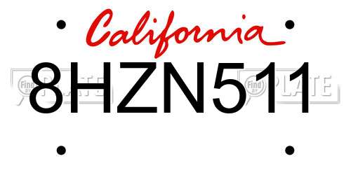 8HZN511 California License Plate