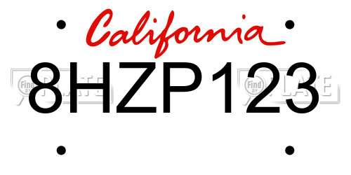 8HZP123 California License Plate