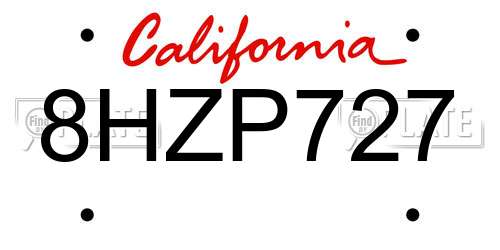 8HZP727 California License Plate