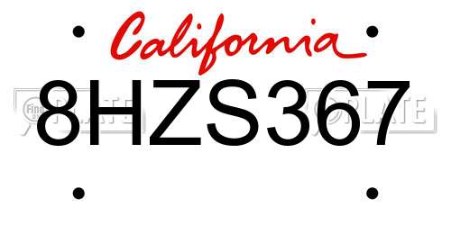 8HZS367 California License Plate