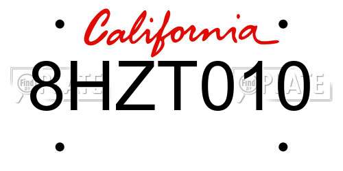 8HZT010 California License Plate