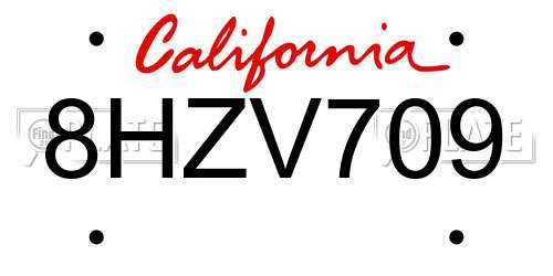 8HZV709 California License Plate