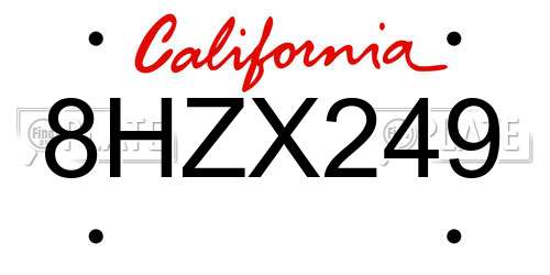 8HZX249 California License Plate