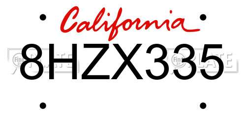 8HZX335 California License Plate