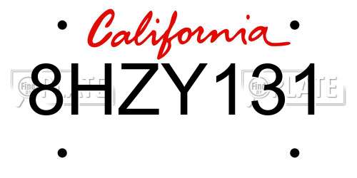 8HZY131 California License Plate