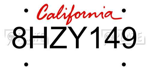 8HZY149 California License Plate